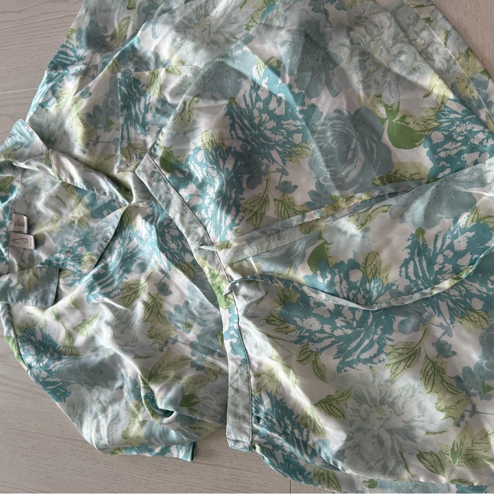 Joie Floral Blouse in Aqua and Light Green